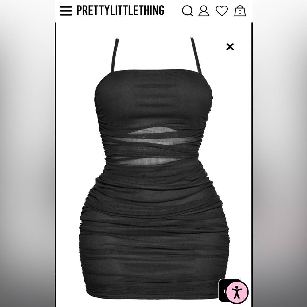 NEW with tags- Shape Black Strappy Ruched Mesh Cut Out Dress
